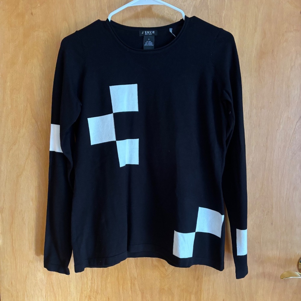 J'Envie New York‎ Checkerboard Long Sleeve Top Knit Pullover Small